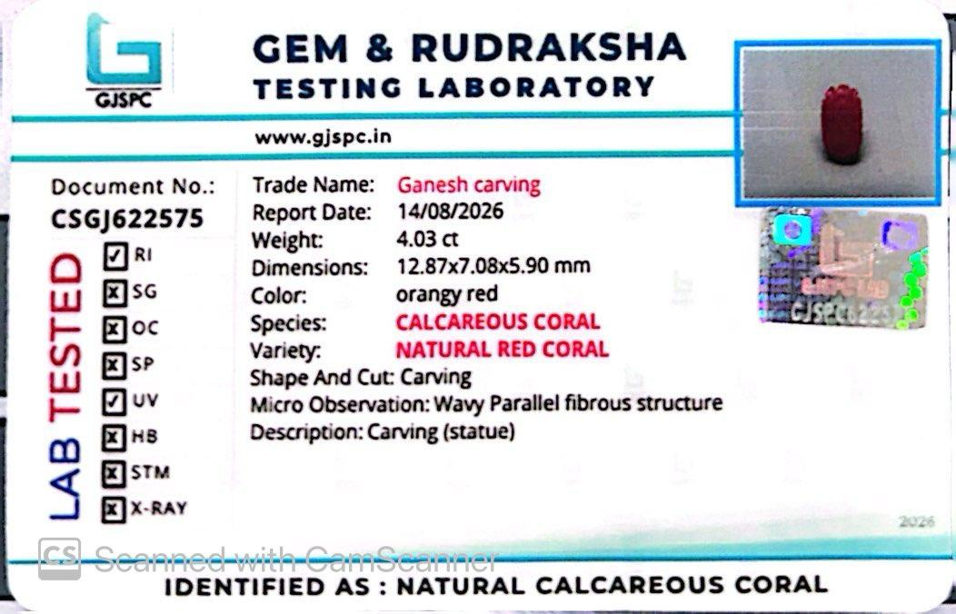 Coral Ganesh 4.03 CT – Certified Gemstone