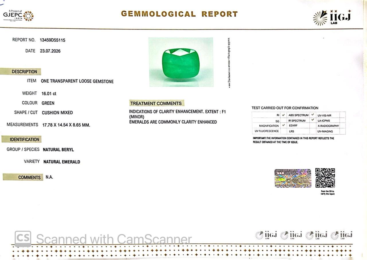 Natural Emerald (Panna) 16.01 CT – Certified Premium Gemstone