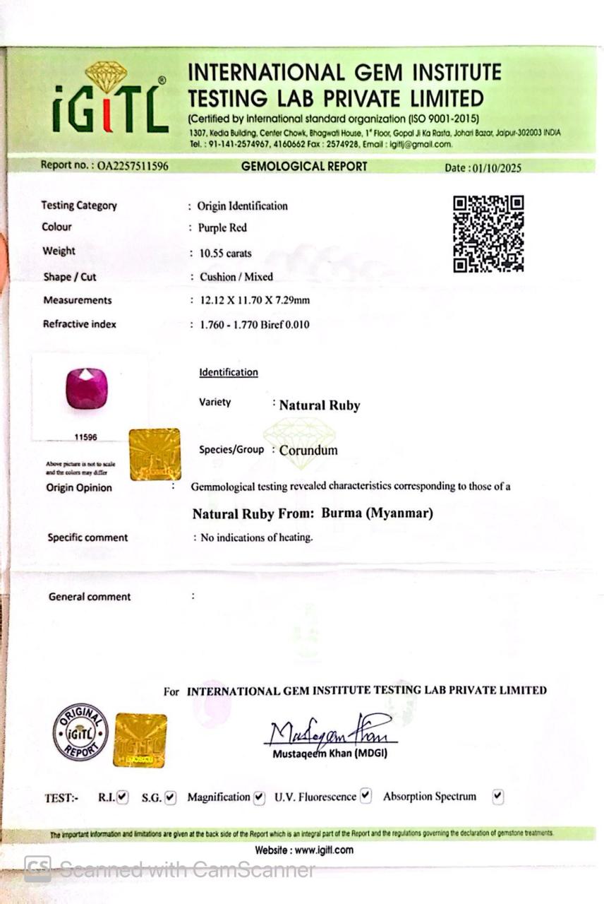 Natural Burma Ruby 10.55 Ct – Certified Gemstone