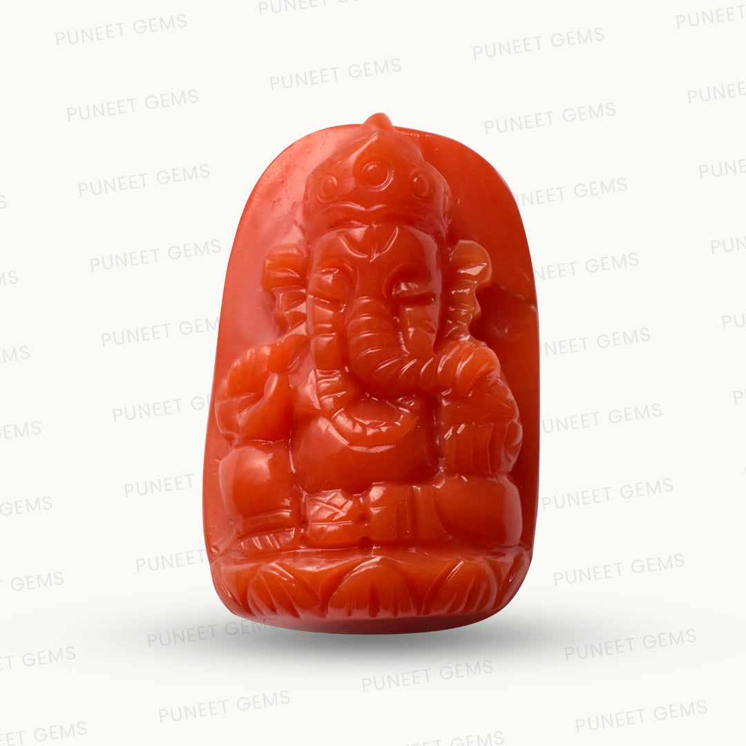 Coral Ganesh Gemstone Sculpture – Remover of Obstacles, Bringer of Strength & Success 11.05 CT