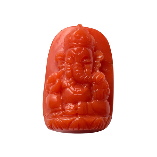 Coral Ganesh Gemstone Sculpture – Remover of Obstacles, Bringer of Strength & Success 11.05 CT