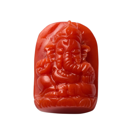 Coral Ganesh Gemstone Sculpture – Remover of Obstacles, Bringer of Strength & Success 12.09 CT