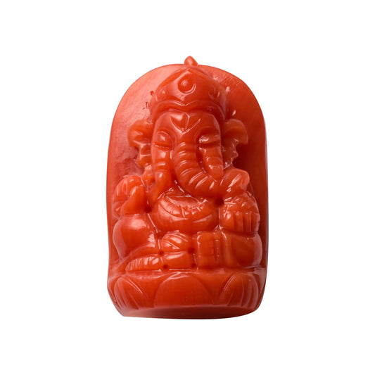 Coral Ganesh Gemstone Sculpture – Remover of Obstacles, Bringer of Strength & Success 14.13 CT