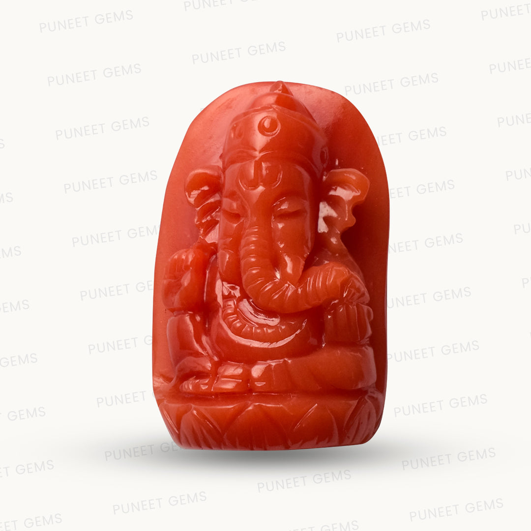 Coral Ganesh Gemstone Sculpture – Remover of Obstacles, Bringer of Strength & Success 15.68 CT