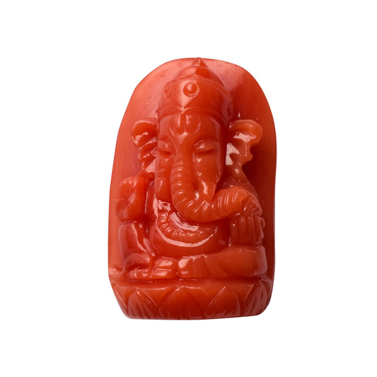 Coral Ganesh Gemstone Sculpture – Remover of Obstacles, Bringer of Strength & Success 15.68 CT