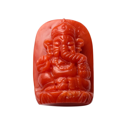 Coral Ganesh Gemstone Sculpture – Remover of Obstacles, Bringer of Strength & Success 19.80 CT