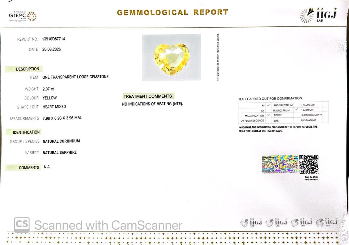 Natural Yellow Sapphire (Pukhraj) 2.07 Ct ā Certified Premium Gemstone