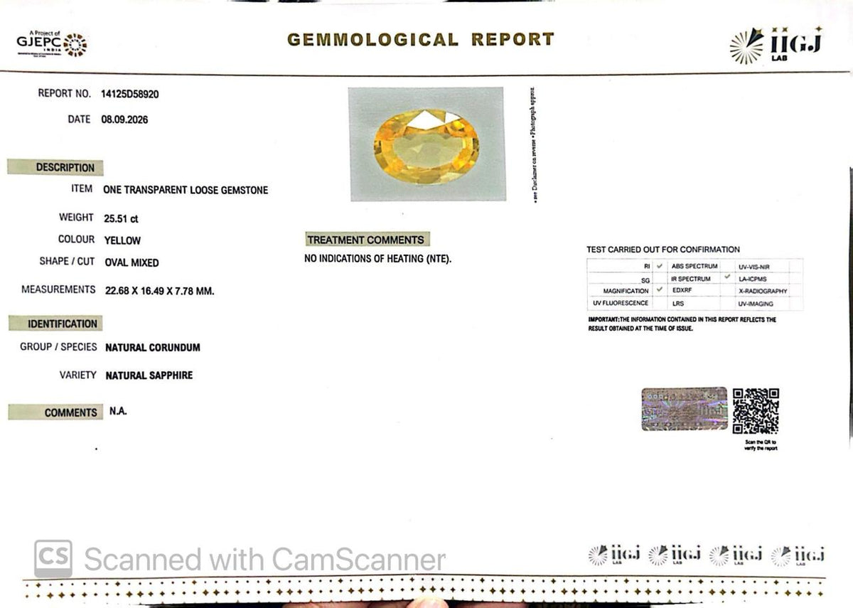 Natural Yellow Sapphire (Pukhraj) 25.51 Ct – Premium Gemstone