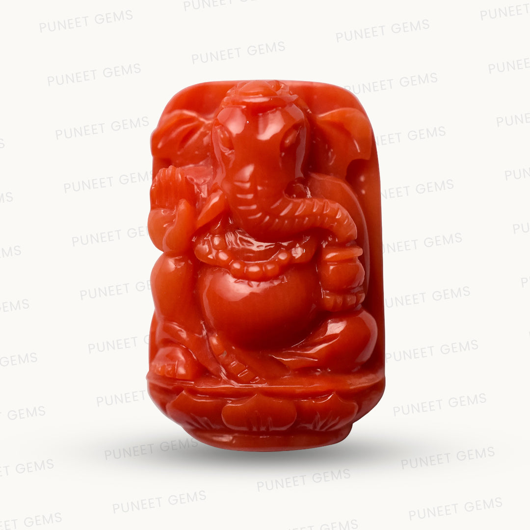 Coral Ganesh Gemstone Sculpture – Remover of Obstacles, Bringer of Strength & Success 25.73 CT