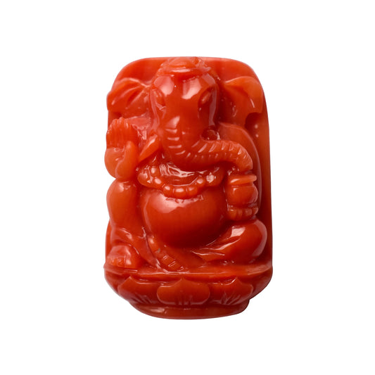 Coral Ganesh Gemstone Sculpture – Remover of Obstacles, Bringer of Strength & Success 25.73 CT