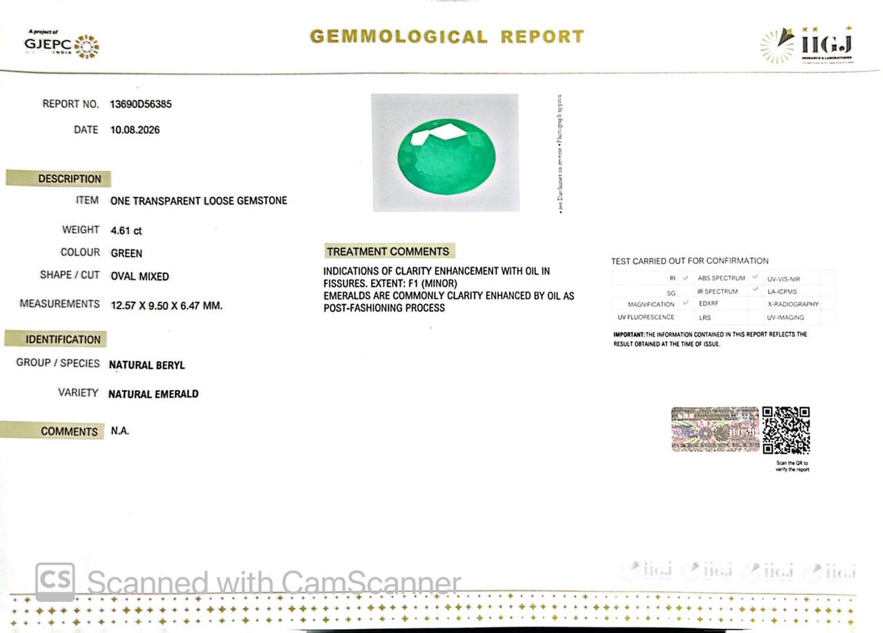 Natural Emerald (Panna) 4.61 Ct β Certified Premium Gemstone