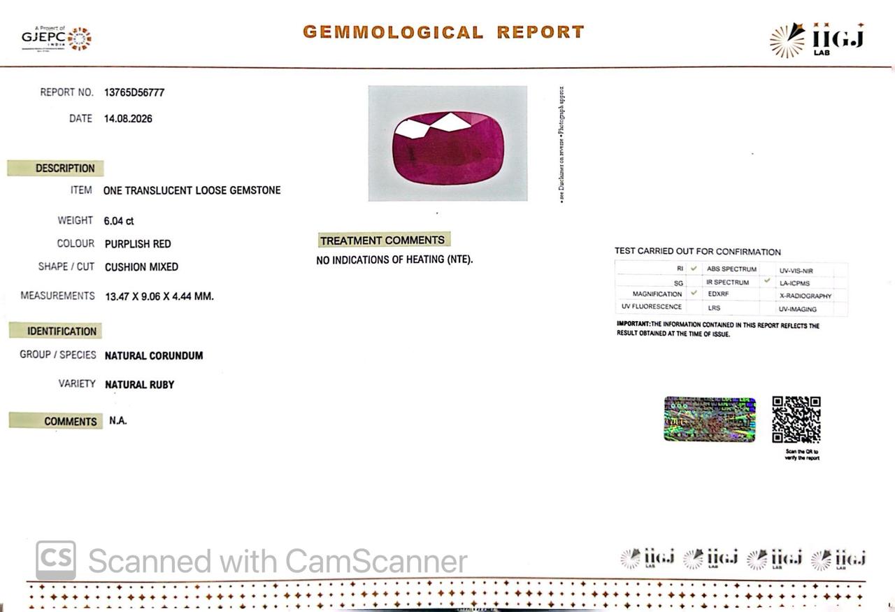 Natural Mozambique Ruby 6.04 Ct Certified