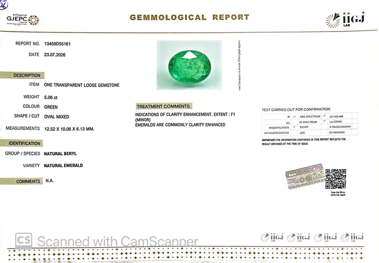 Natural Emerald (Panna) 5.06 CT – Certified Premium Gemstone