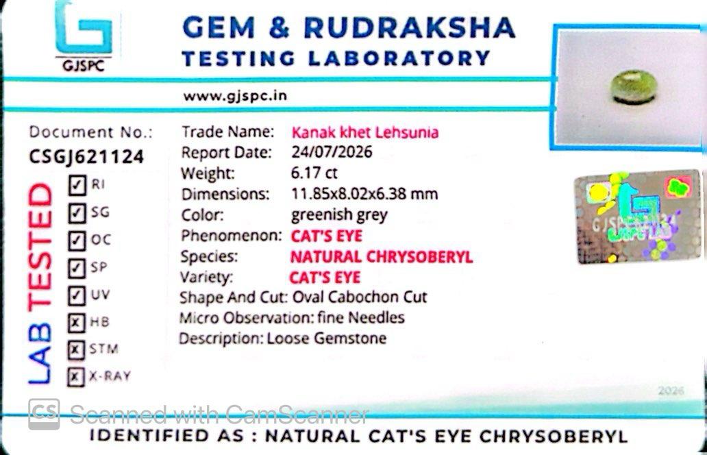 Natural Cat’s Eye Gemstone (Lehsunia) – Protection, Intuition & Ketu’s Power 6.17 CT