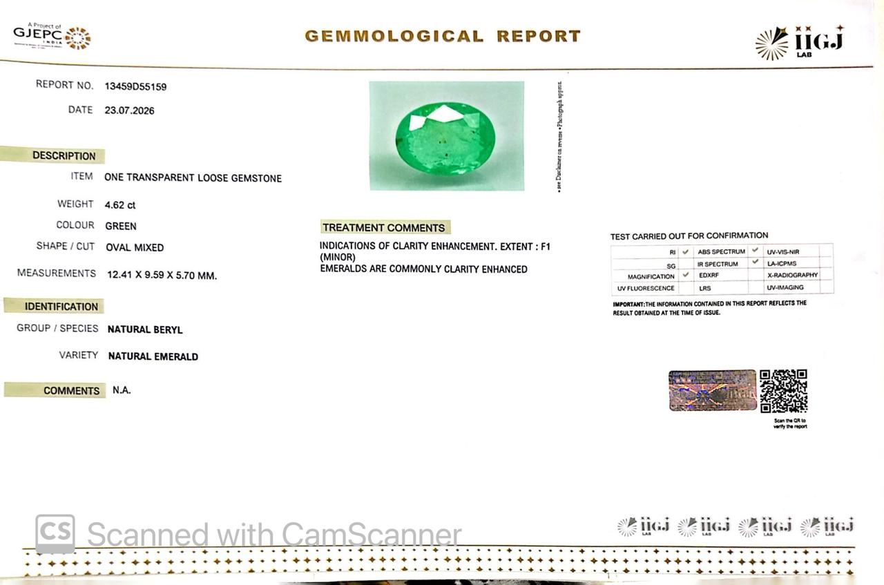 Natural Emerald (Panna) 4.62 CT – Certified Premium Gemstone