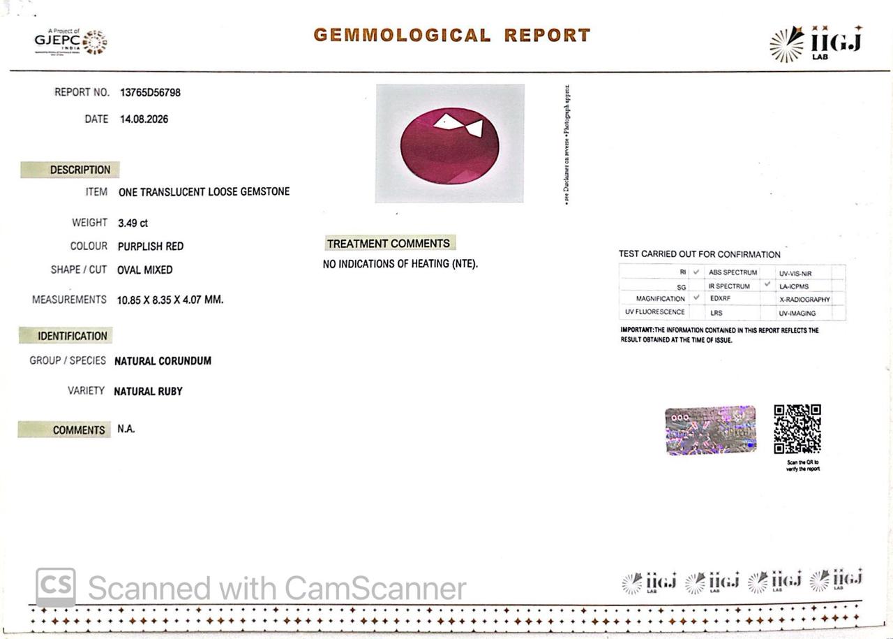 Natural Mozambique Ruby 3.49 Ct Certified