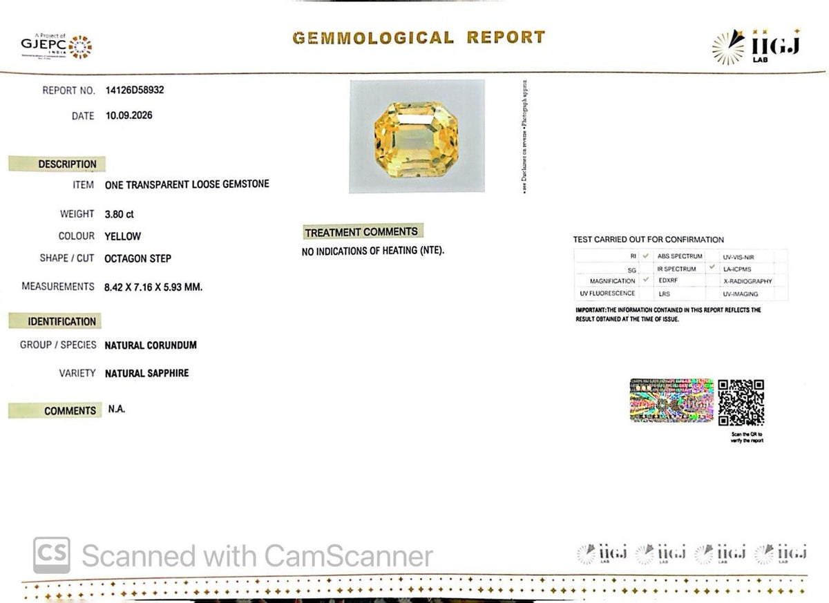 Natural Yellow Sapphire (Pukhraj) 3.80 Ct – Certified Premium Gemstone