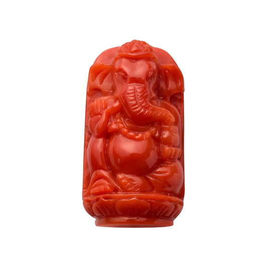 Coral Ganesh Gemstone Sculpture – Remover of Obstacles, Bringer of Strength & Success 30.72 CT