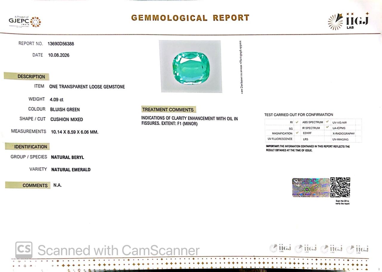 Natural Emerald (Panna) 4.09 Ct β Certified Premium Gemstone