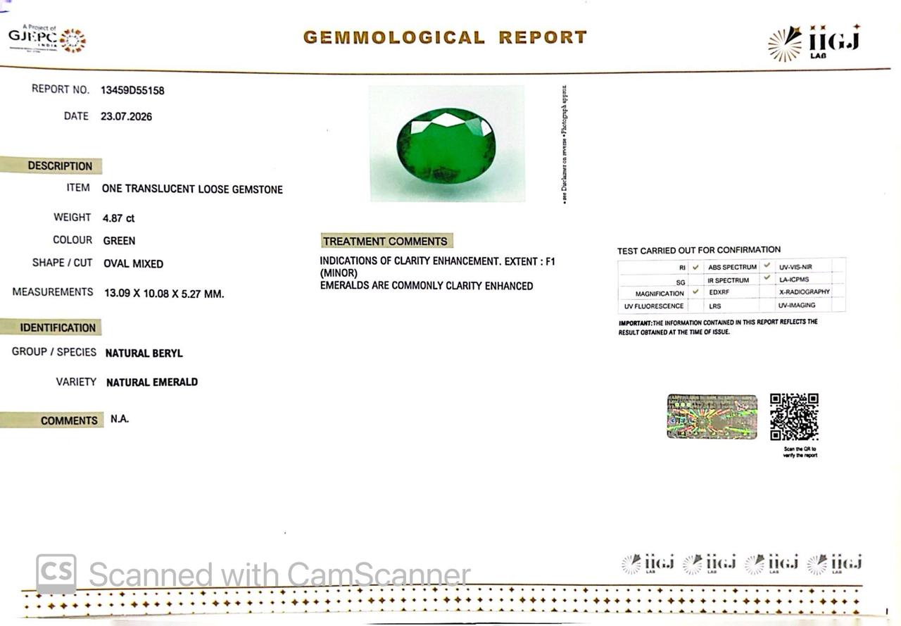 Natural Emerald (Panna) 4.87 CT – Certified Premium Gemstone