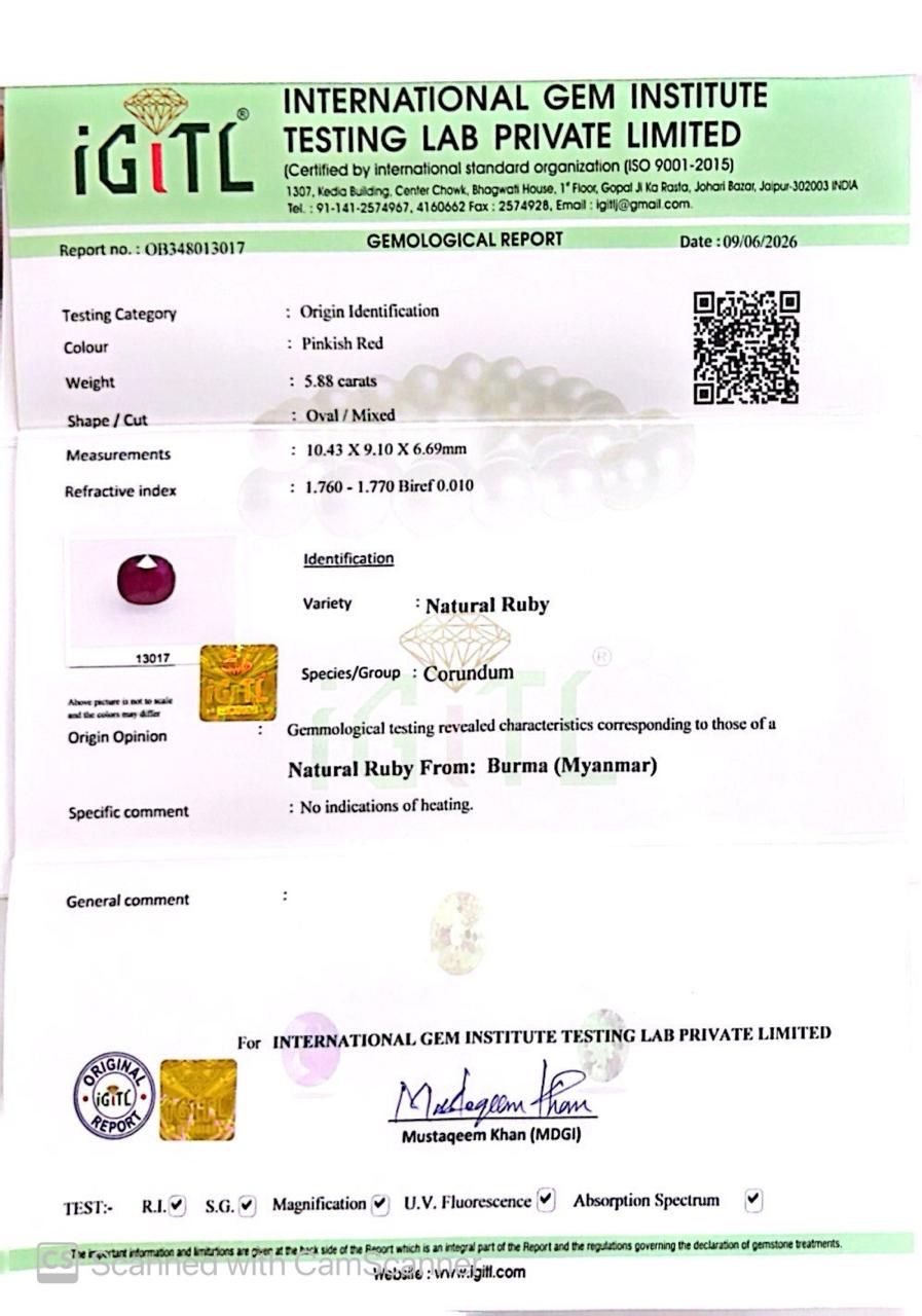 Natural Burma Ruby 5.88 Ct – Certified Gemstone