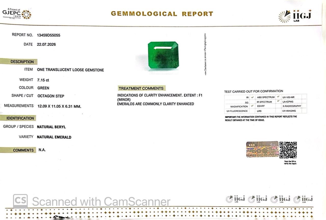 Natural Emerald (Panna) 7.15 CT – Certified Premium Gemstone