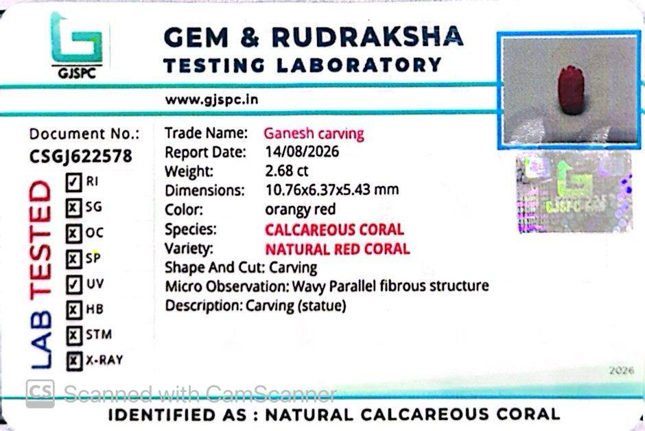 Coral Ganesh 2.68 CT – Certified Gemstone