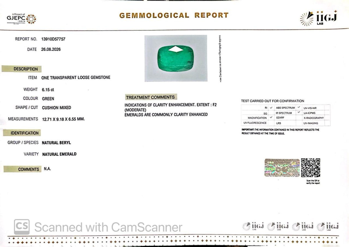 Natural Emerald (Panna) 6.15 Ct ā Certified Premium Gemstone