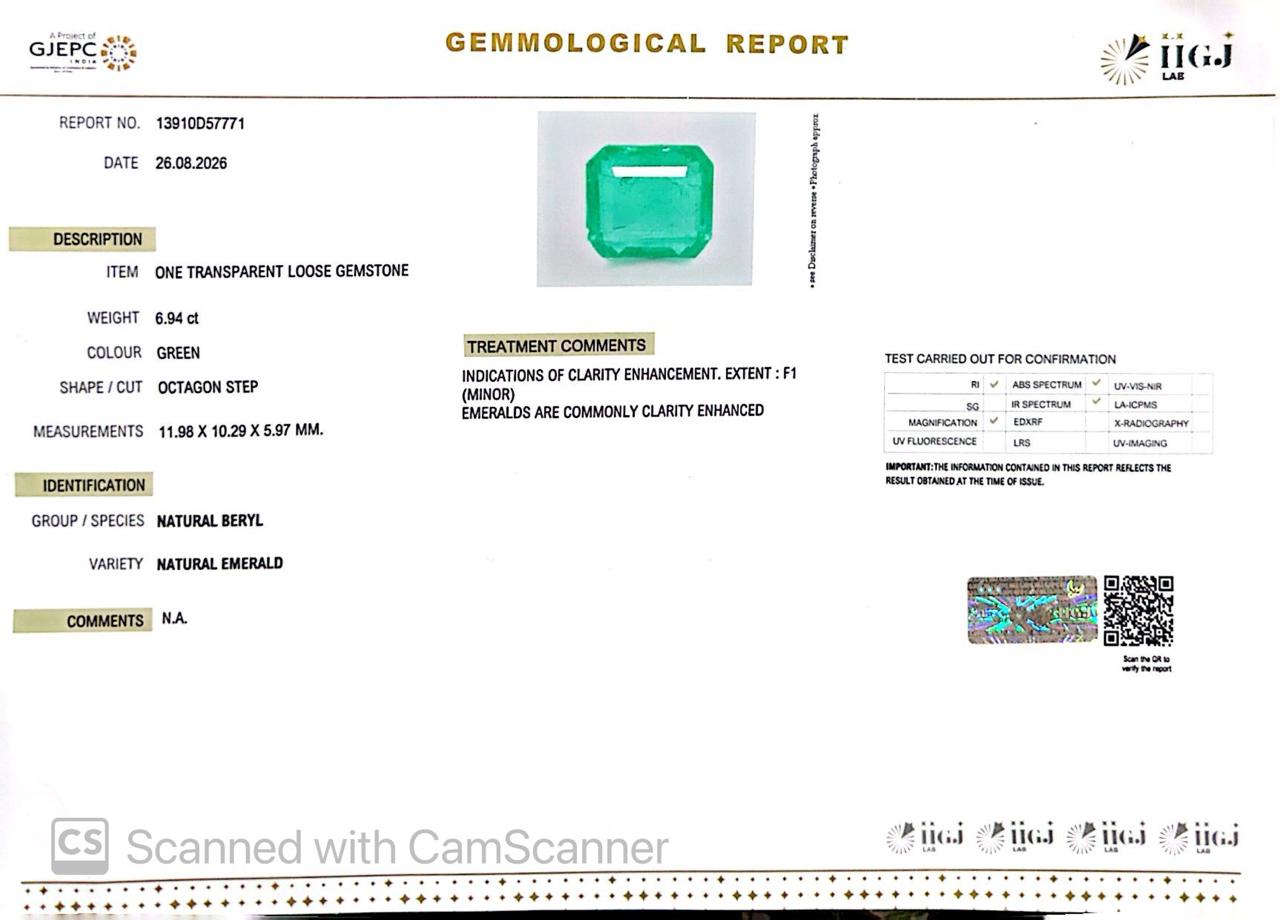 Natural Emerald (Panna) 6.94 Ct ā Certified Premium Gemstone