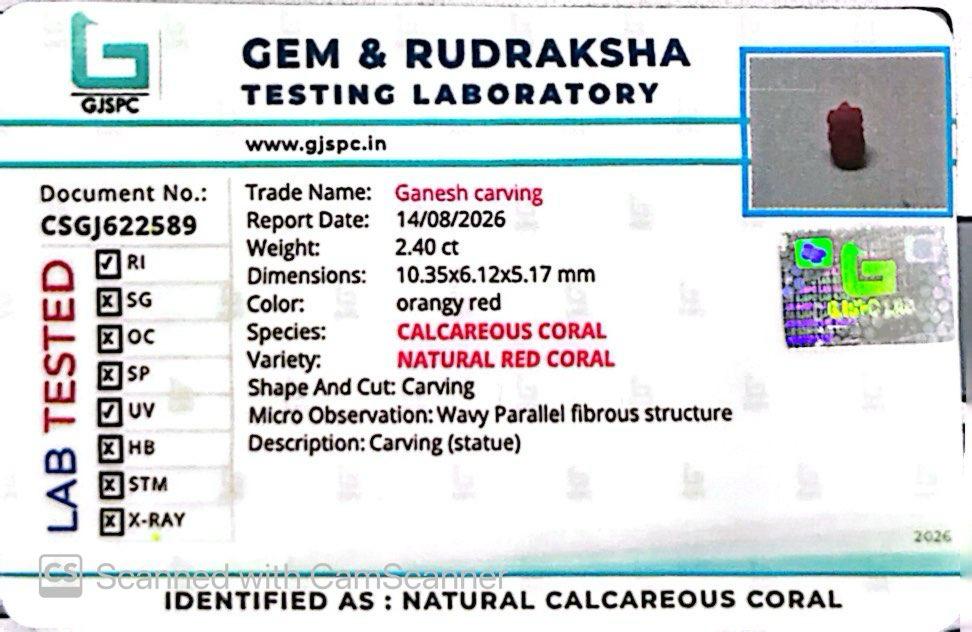 Coral Ganesh 2.40 CT – Certified Premium Gemstone