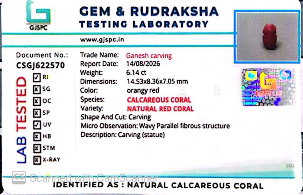 Coral Ganesh 6.14 CT – Certified Gemstone