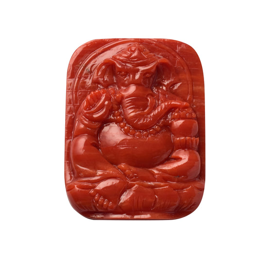 Coral Ganesh Gemstone Sculpture – Remover of Obstacles, Bringer of Strength & Success 69.52 CT