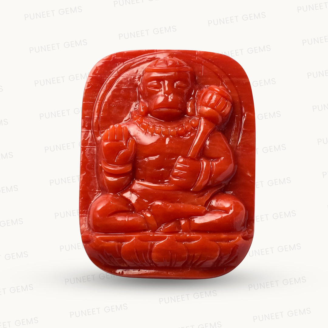 Coral Hanuman Gemstone Sculpture – Strength, Protection & Devotion in Divine Form 69.84 CT