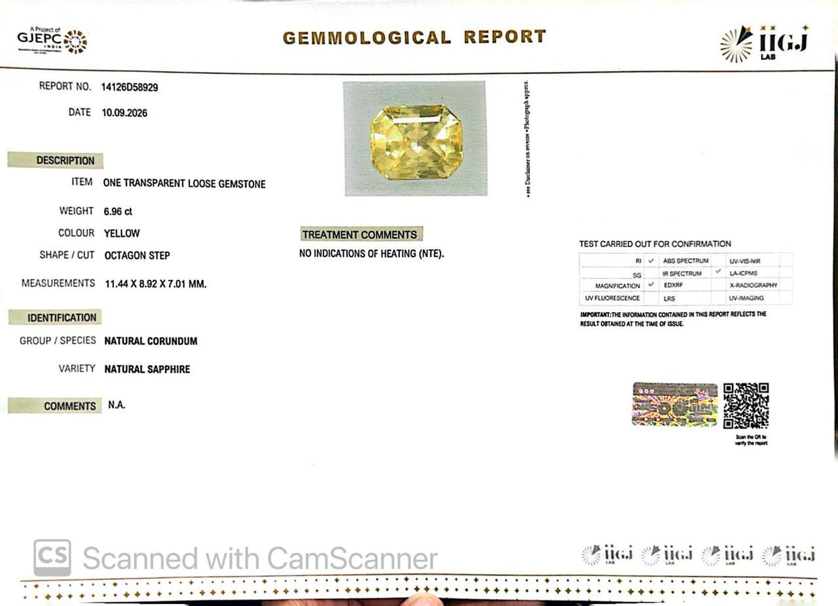 Natural Yellow Sapphire (Pukhraj) 6.96 Ct – Premium Gemstone