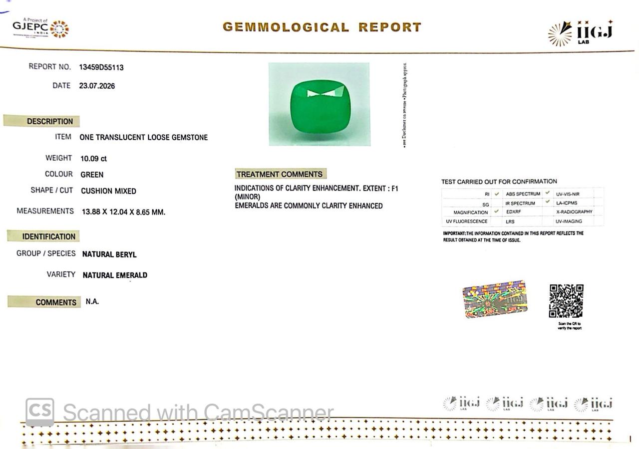 Natural Emerald (Panna) 10.09 CT – Certified Premium Gemstone