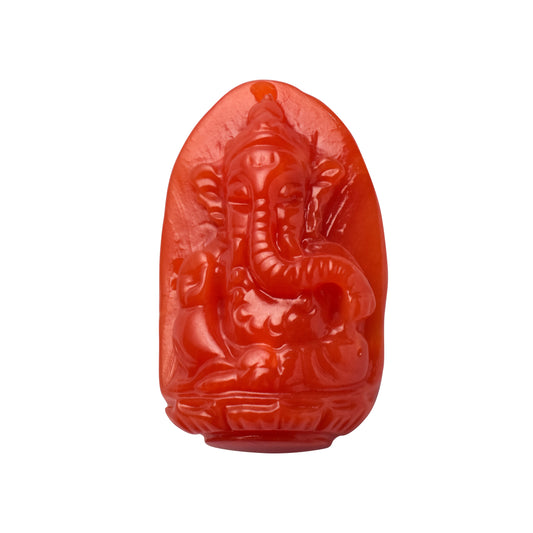 Coral Ganesh Gemstone Sculpture – Remover of Obstacles, Bringer of Strength & Success 7.61 CT