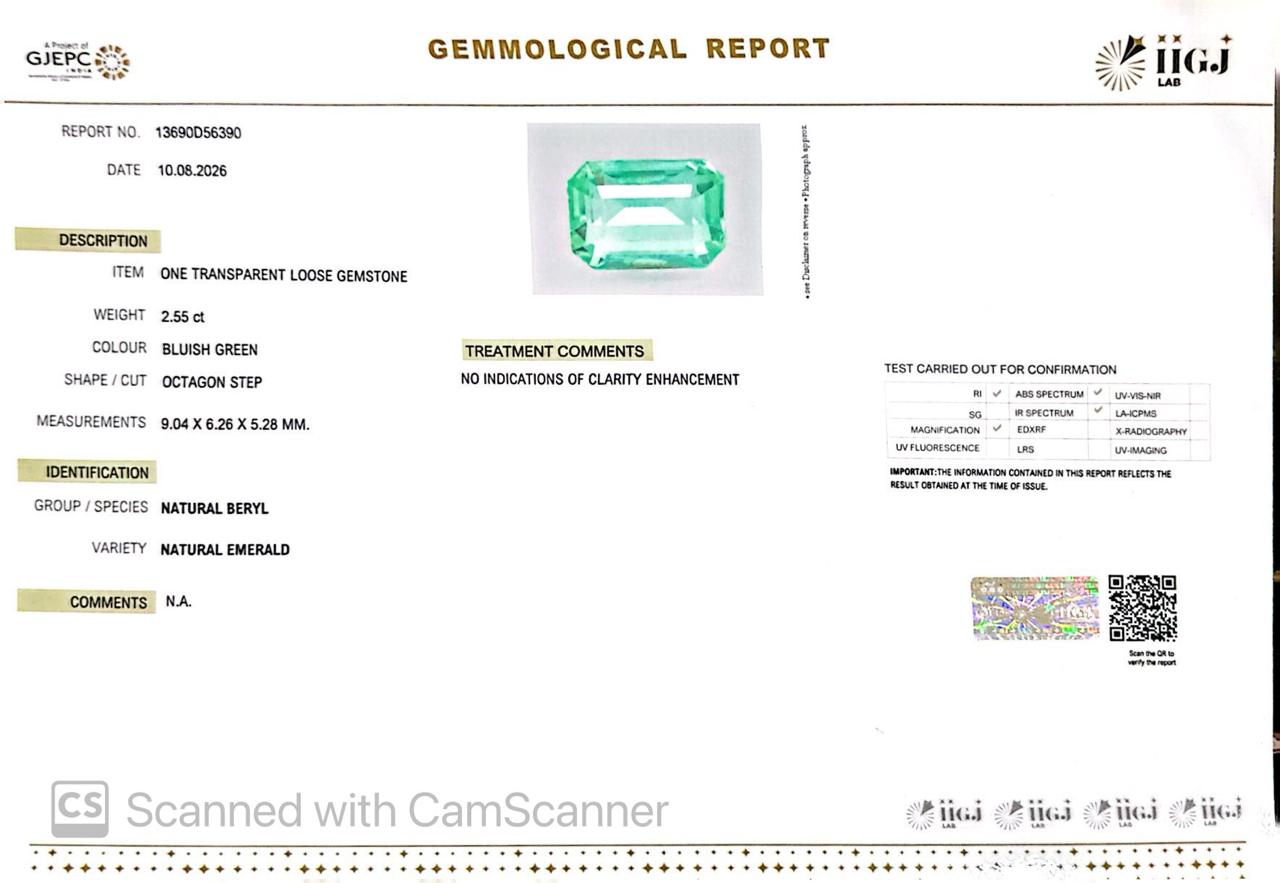 Natural Emerald (Panna) 2.55 Ct β Certified Premium Gemstone