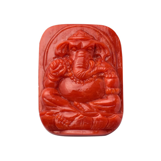 Coral Ganesh Gemstone Sculpture – Remover of Obstacles, Bringer of Strength & Success 74.27 CT