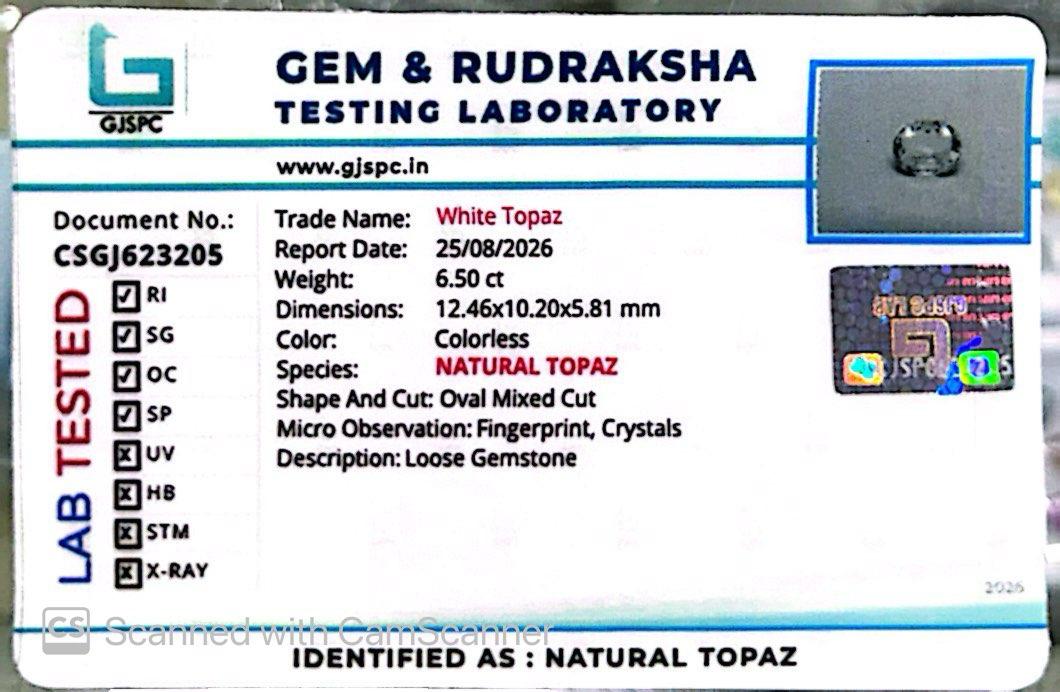 Natural White Topaz 6.50 Ct – Certified Gemstone