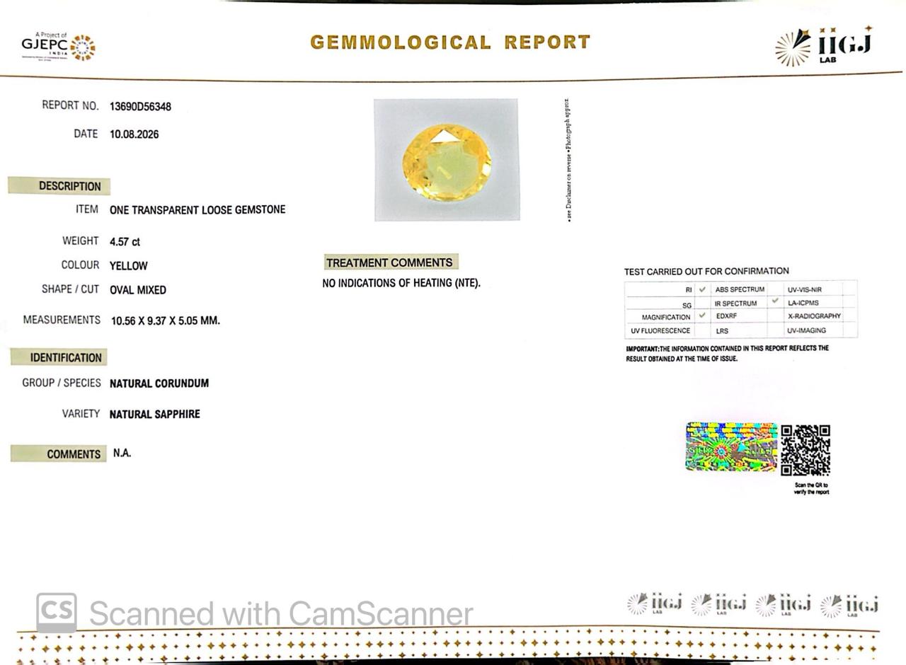 Natural Yellow Sapphire (Pukhraj) 4.57 CT - Certified