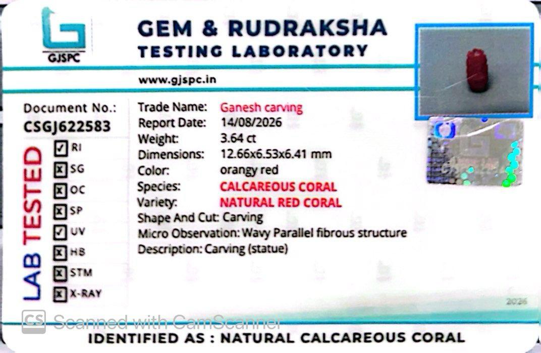 Coral Ganesh 3.64 CT – Certified Gemstone