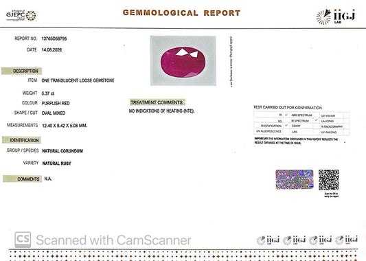 Natural Mozambique Ruby 5.37 Ct Certified