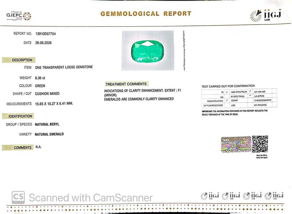 Natural Emerald (Panna) 8.36 Ct ā Certified Premium Gemstone