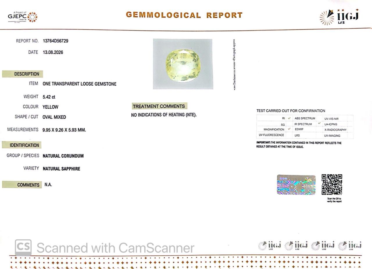 Natural Yellow Sapphire (Pukhraj) 5.42 CT - Certified