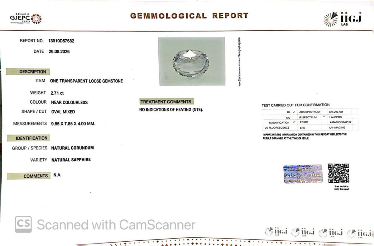 Natural White Sapphire 2.71 Ct – Certified Gemstone