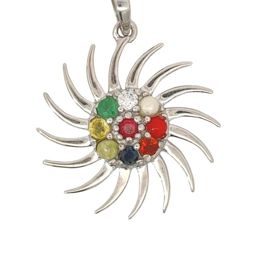 NATURAL NAVRATAN SILVER PENDANT -Represents the nine celestial planets, bringing balance and harmony.