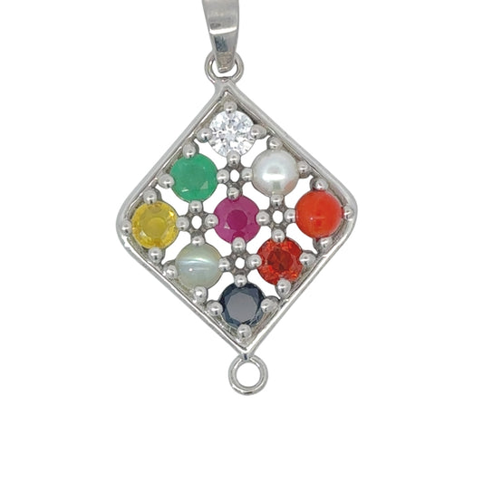 NATURAL NAVRATAN SILVER PANDENT -Represents the nine celestial planets, bringing balance and harmony.
