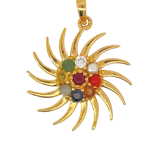 NATURAL NAVRATAN GOLDEN PANDENT -Represents the nine celestial planets, bringing balance and harmony.