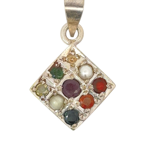 Natural Navratan Silver Pendant – Nine Gems, One Powerful Symbol