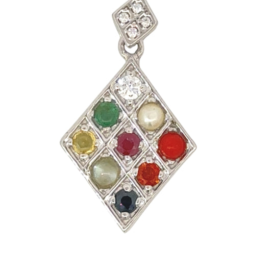 NATURAL NAVRATAN SILVER PANDENT-Represents the nine celestial planets, bringing balance and harmony.